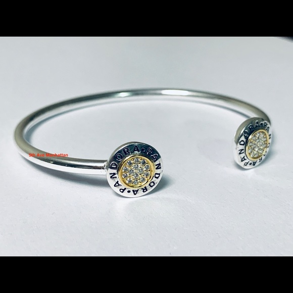 BRAND NEW Pandora Signature 2Tone Open BANGLE Bracelet - Picture 10 of 11